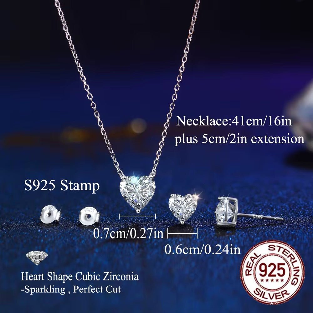 Shiny Cubic Zircon Heart Necklace & Earring - bellissi