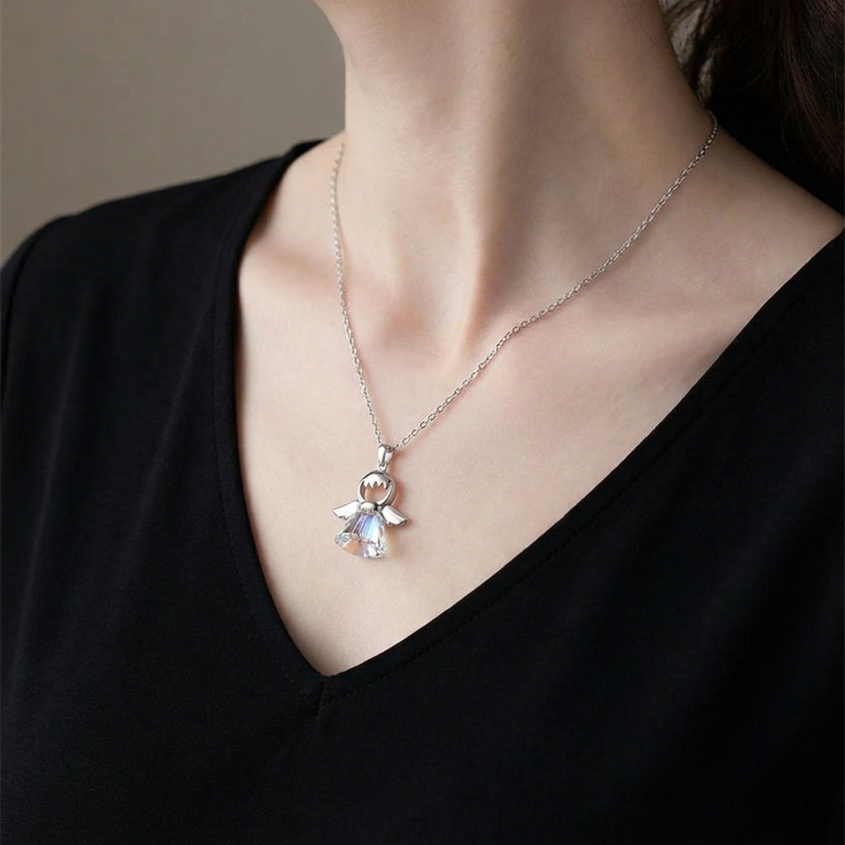Silver Angel Crystal Necklace - bellissi