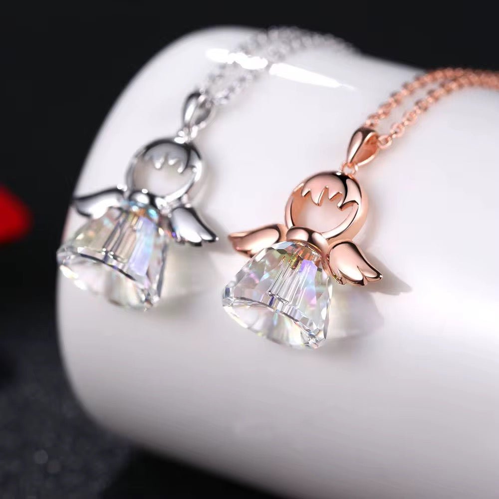 Silver Angel Crystal Necklace - bellissi