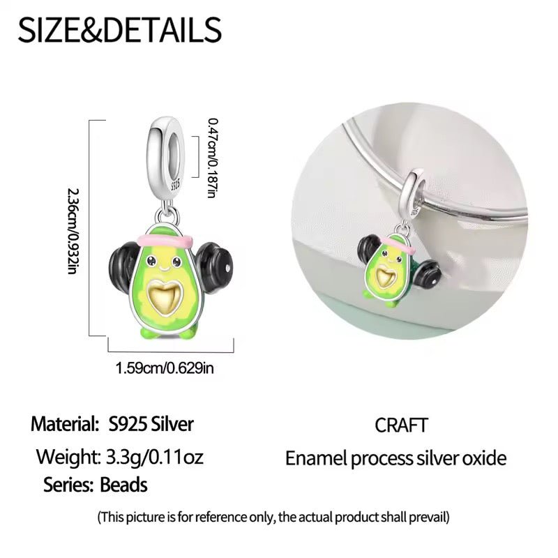 Silver Avocado Gym Charm - bellissi