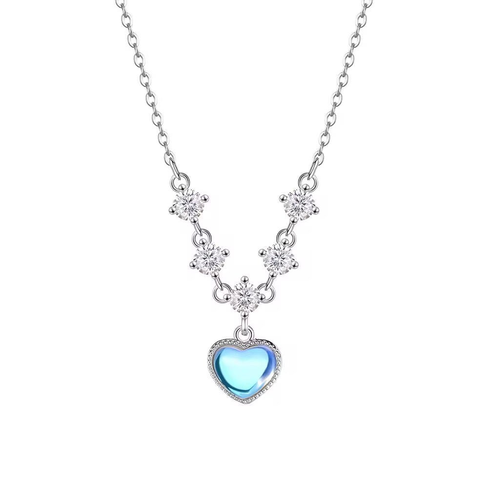 Silver Blue Heart Crystal Necklace - bellissi