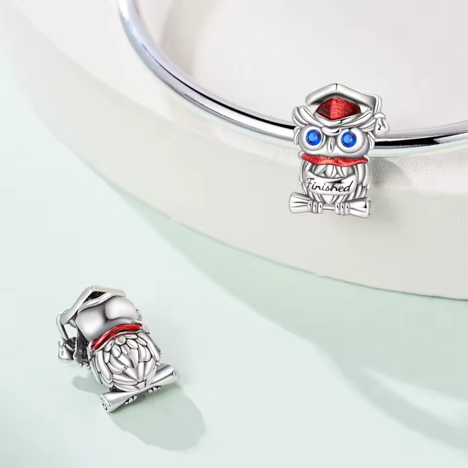 Silver Graduation Owl Charm - bellissi