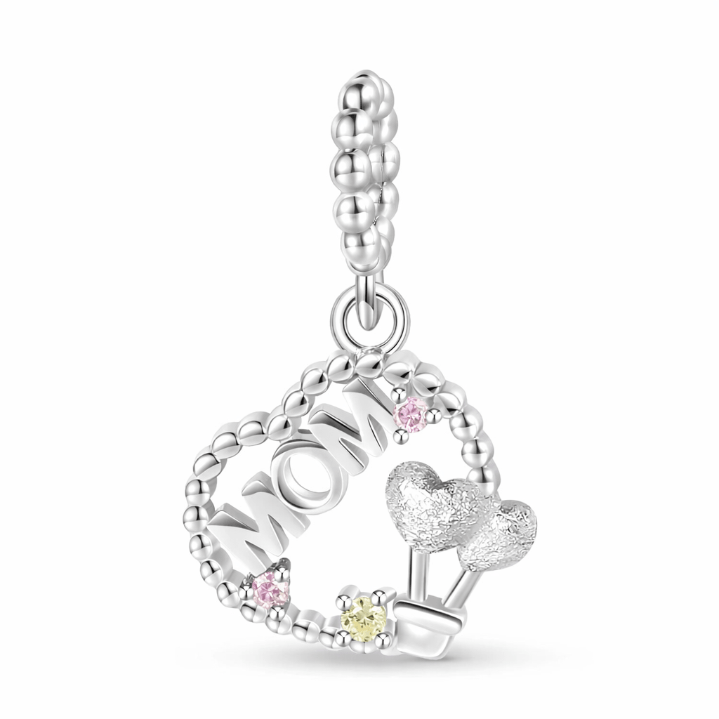 Silver MOM Heart Dangle Charm - bellissi