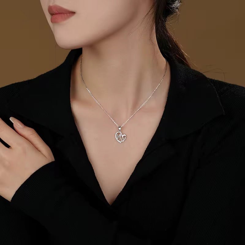 Silver Mom Heart Necklace with Sparkling Crystal - bellissi