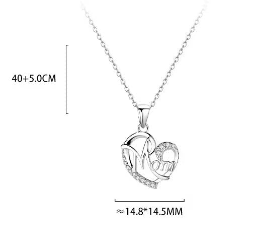 Silver Mom Heart Necklace with Sparkling Crystal - bellissi