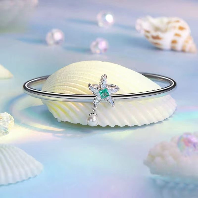 Silver Starfish Charm with Green Crystal & Pearl - bellissi