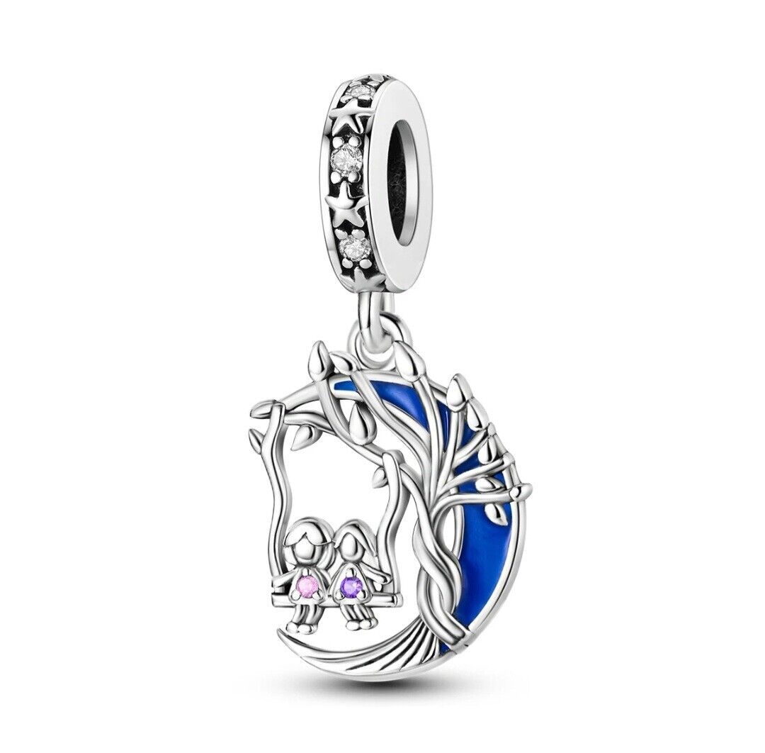 Sisters Friends On A Swing Luminous Moon Charm - bellissi