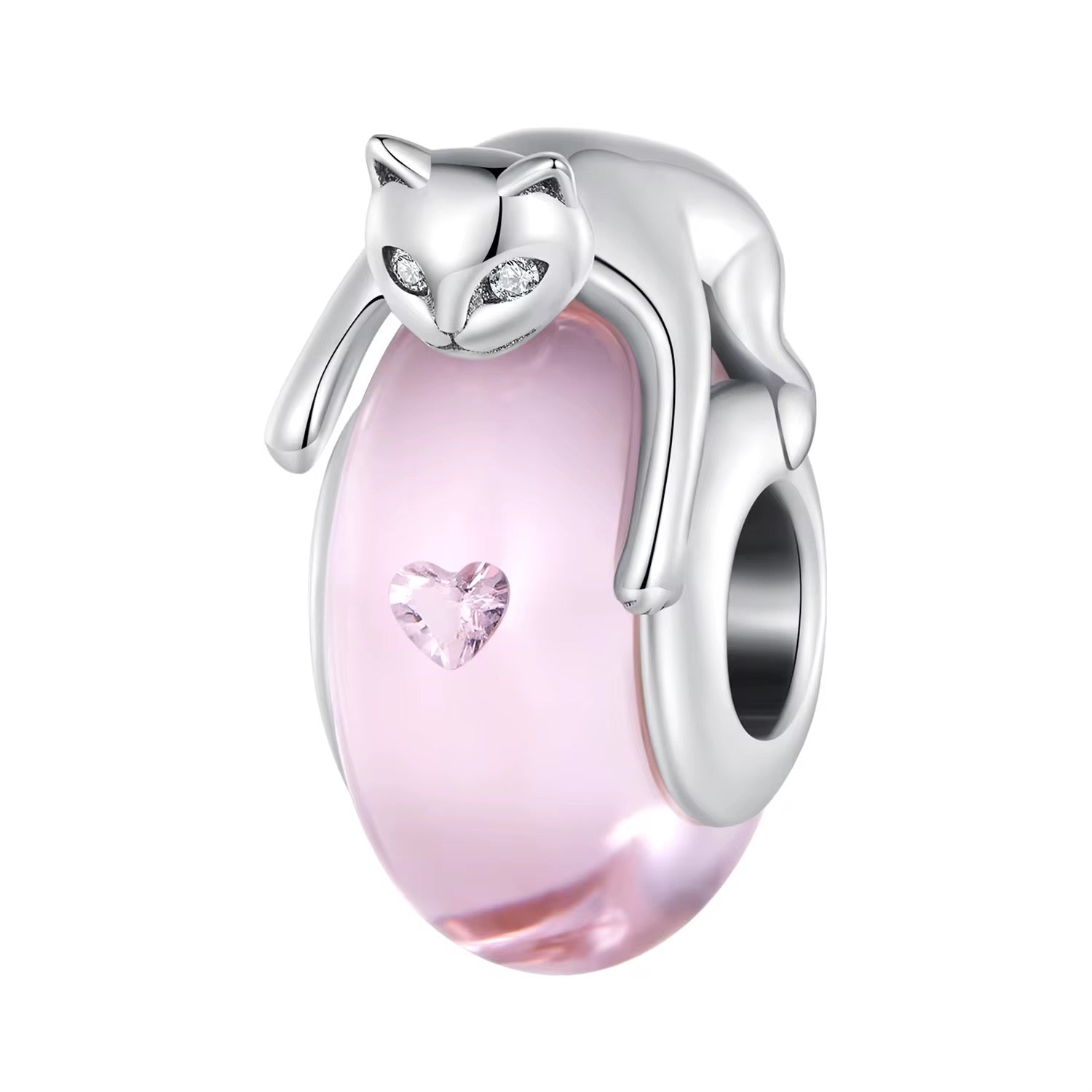 Sleeping Cat on Pink Murano Charm - bellissi