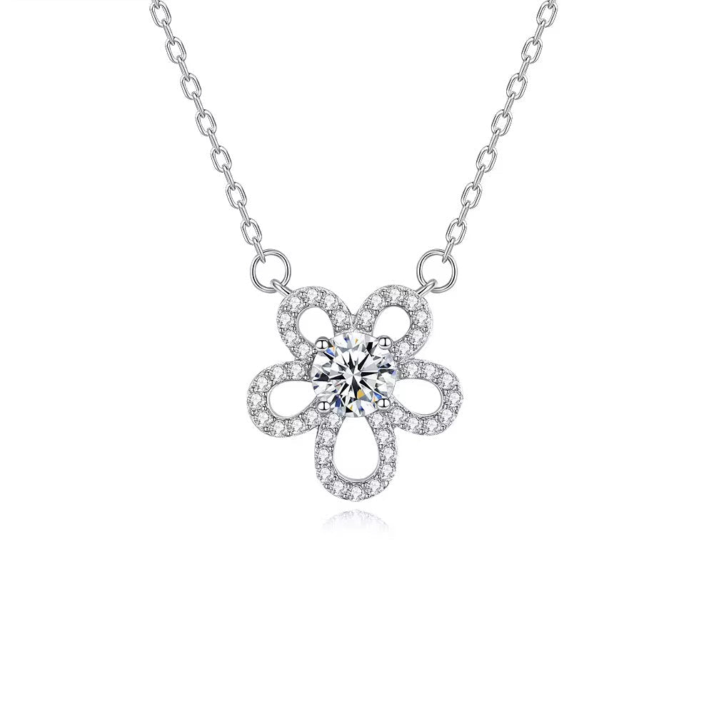 Sparkling Flower Moissanite Crystal Necklace Elegant Floral Charm - bellissi