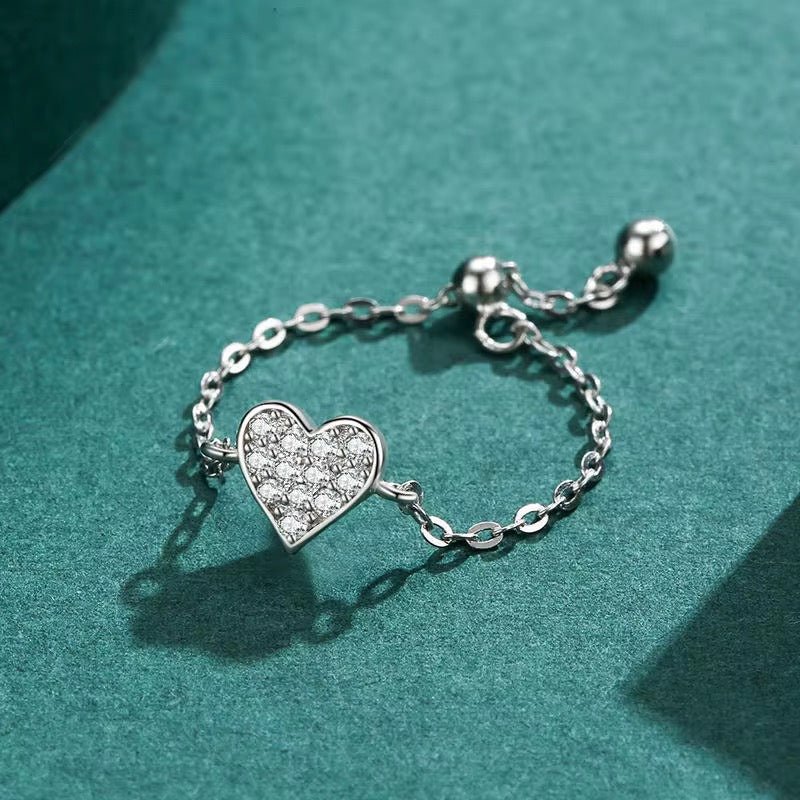 Sparkling Heart Chain Adjustable Ring - bellissi