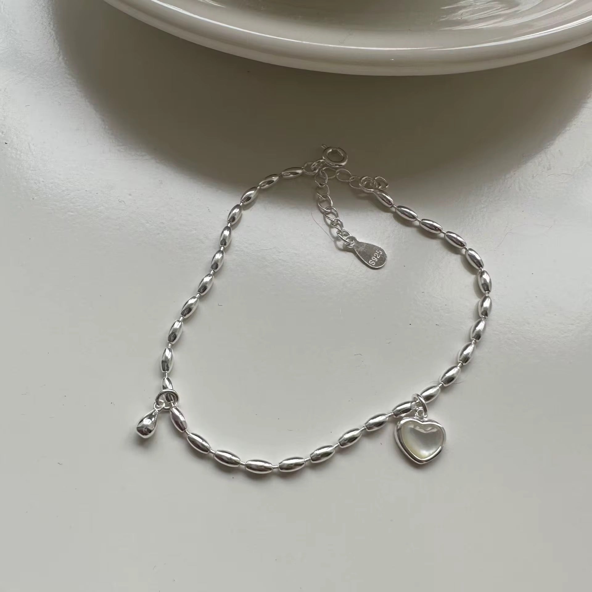 Sterling Silver Beaded Heart Charm Bracelet - bellissi