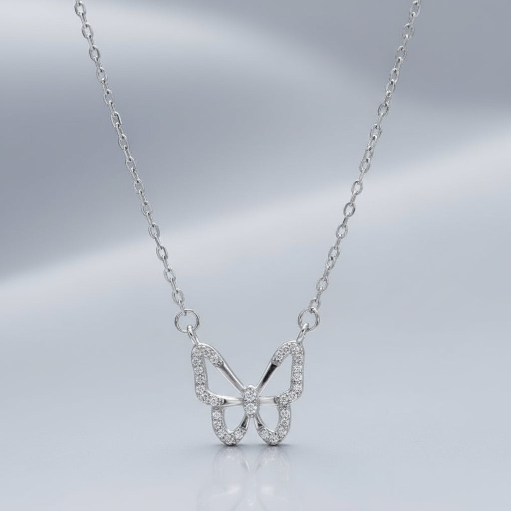Sterling Silver Butterfly Necklace with Sparkling Zircon Stones - bellissi