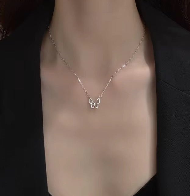 Sterling Silver Butterfly Necklace with Sparkling Zircon Stones - bellissi