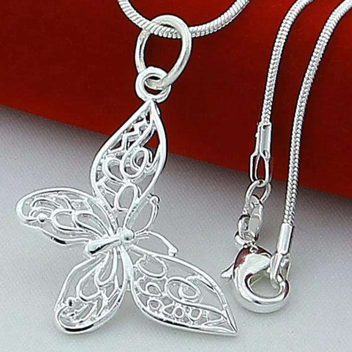 Sterling Silver Butterfly Pendant Necklace - bellissi
