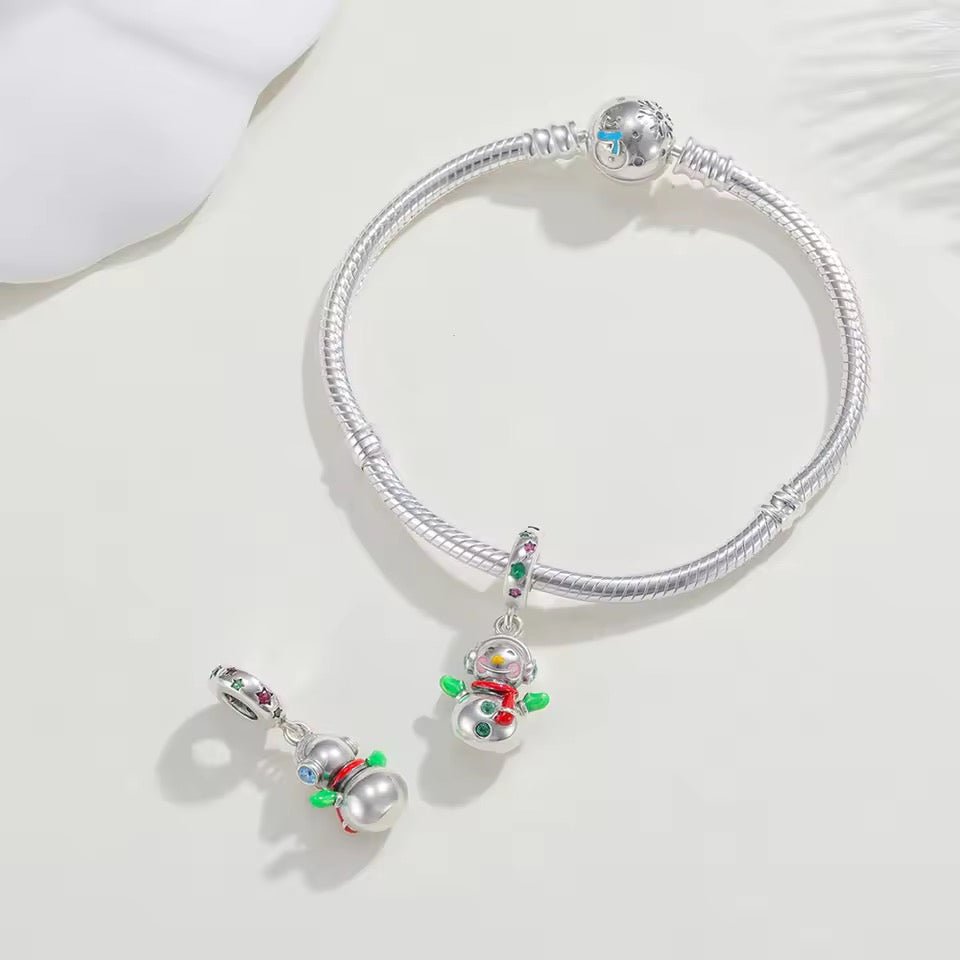 Sterling Silver Christmas Snowman Charm - bellissi