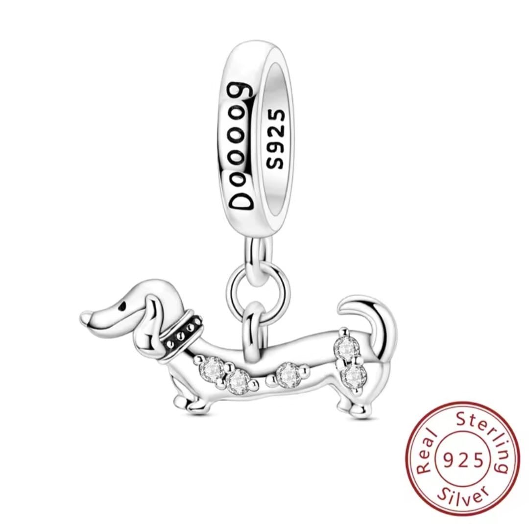 Sterling Silver Dachshund Dog Dangle Charm - bellissi
