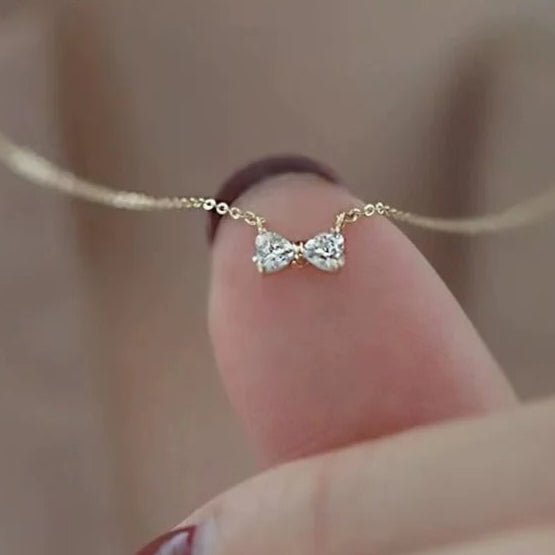 Sterling Silver Diamond Bow Necklace - bellissi