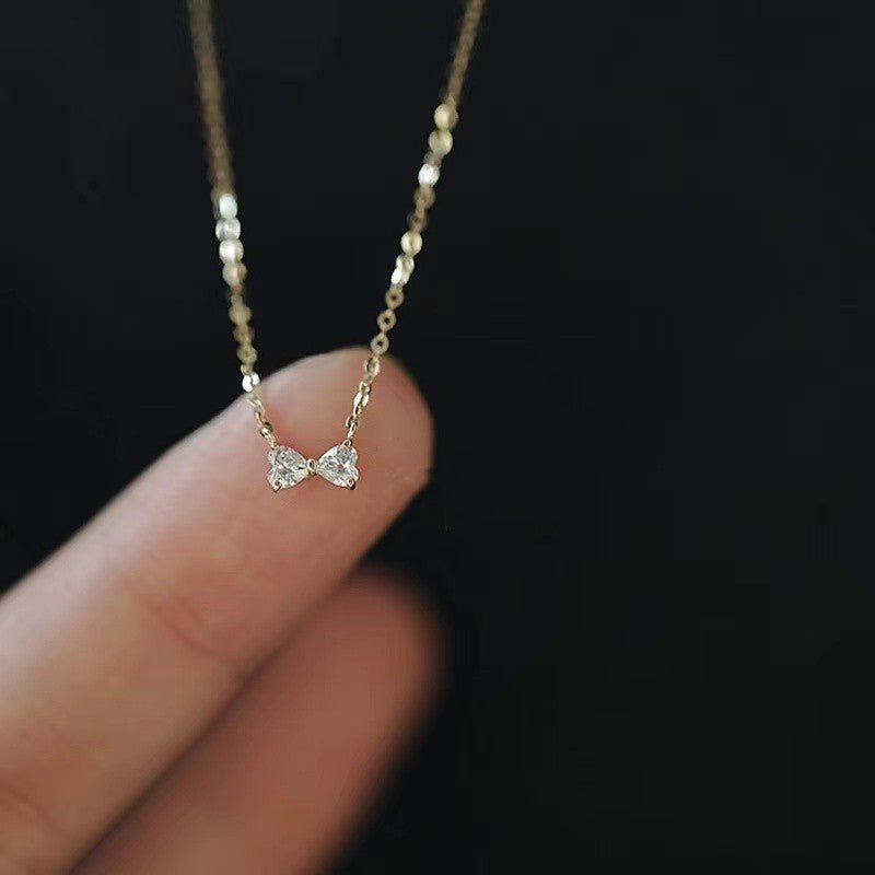 Sterling Silver Diamond Bow Necklace - bellissi