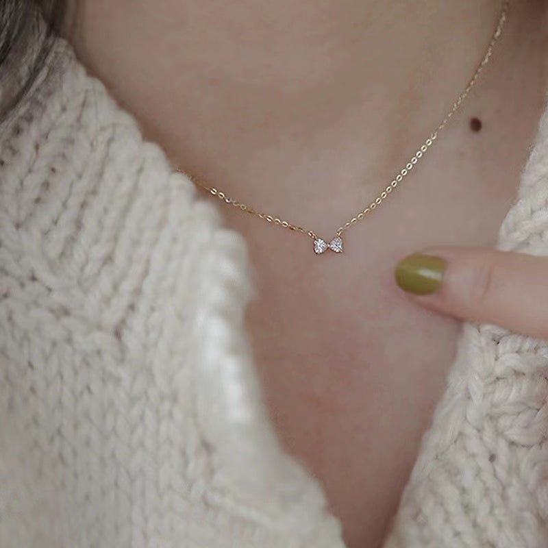 Sterling Silver Diamond Bow Necklace - bellissi