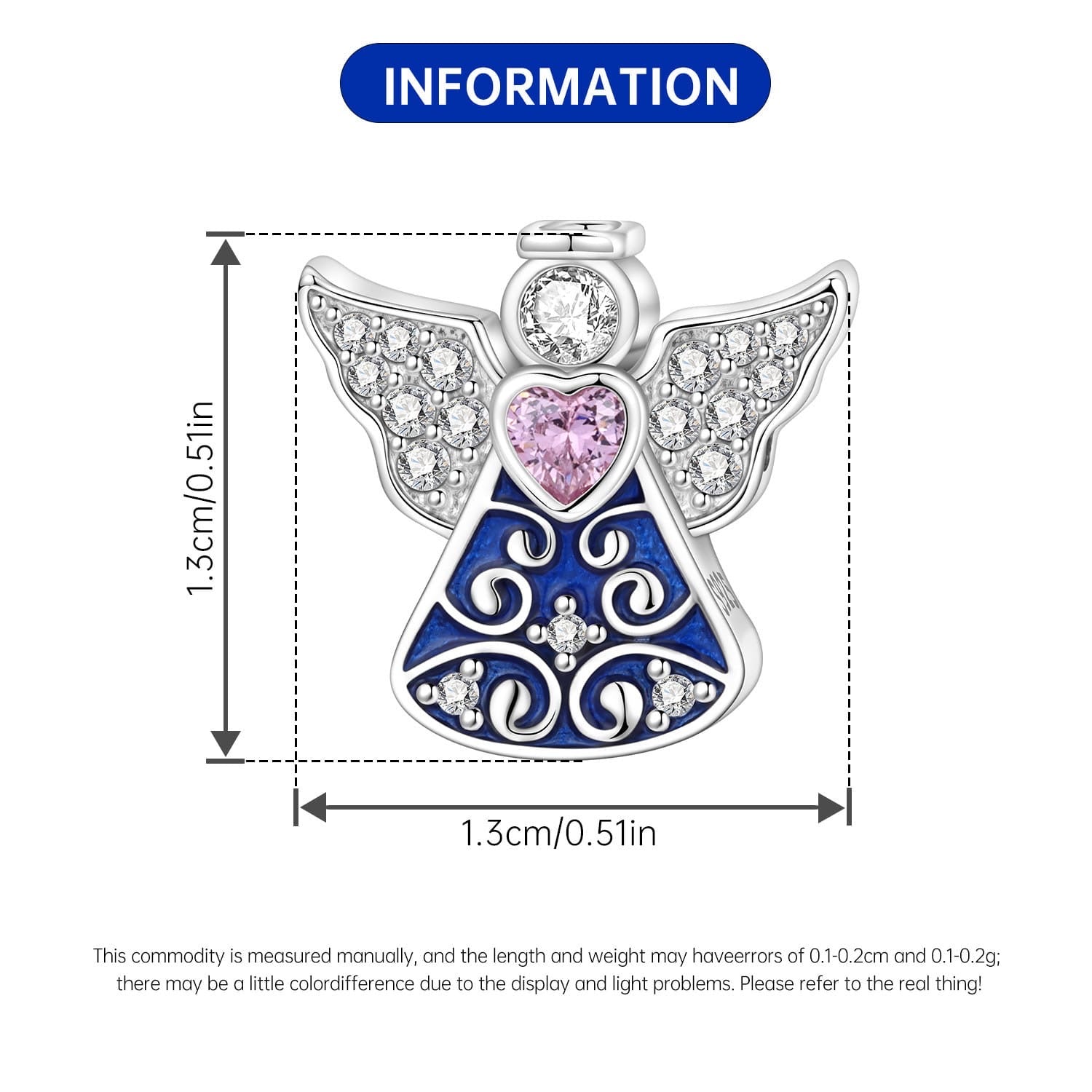 Sterling Silver Guardian Angel Charm with Pink Crystals - bellissi