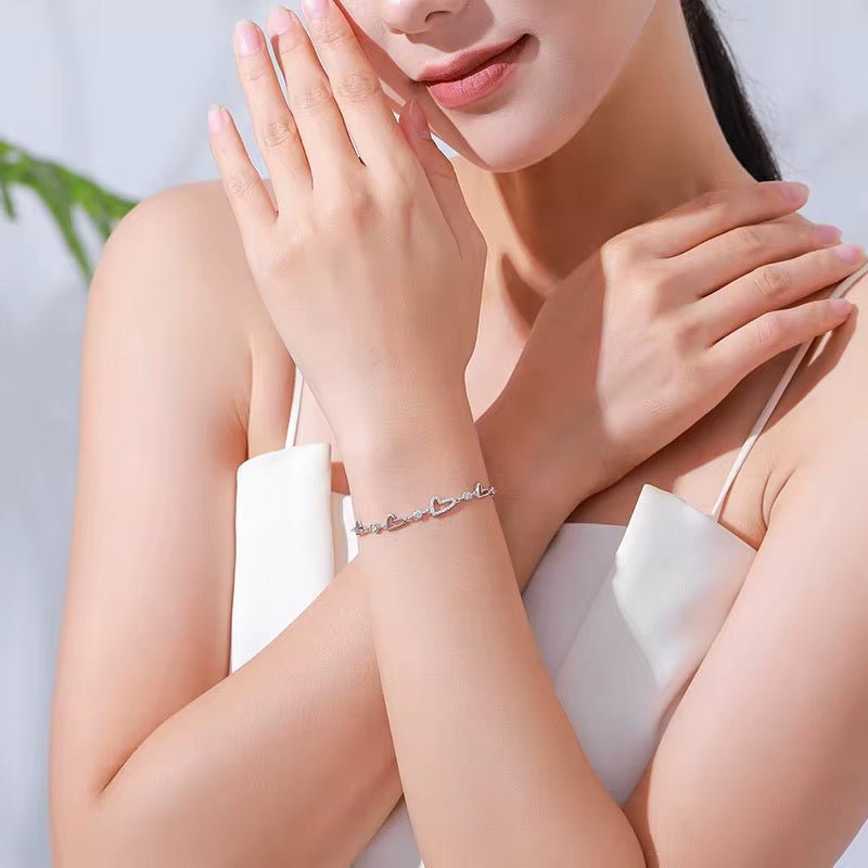 Sterling Silver Heart Cubic Zirconia Bracelet - bellissi