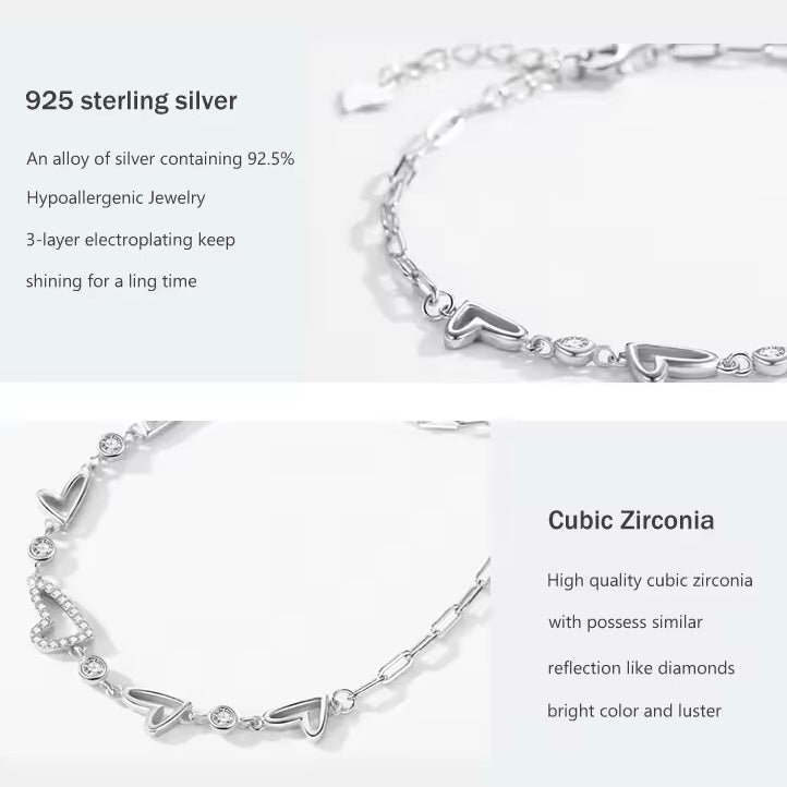 Sterling Silver Heart Cubic Zirconia Bracelet - bellissi