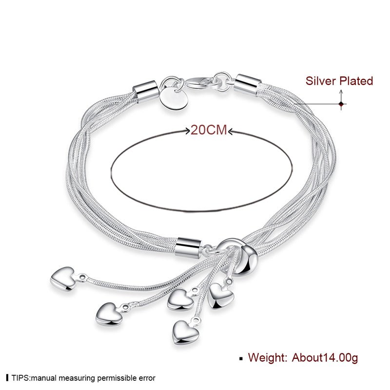 Sterling Silver Heart Snake Chain Necklace Earring Set - bellissi