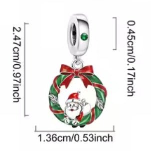 Sterling Silver Santa Christmas Wreath Charm - bellissi
