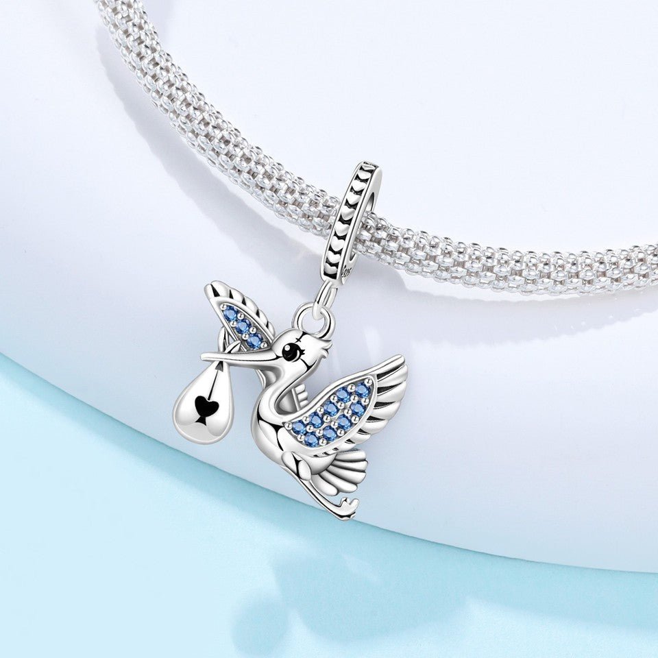 Stork & Newborn Baby Dangle Charm - bellissi