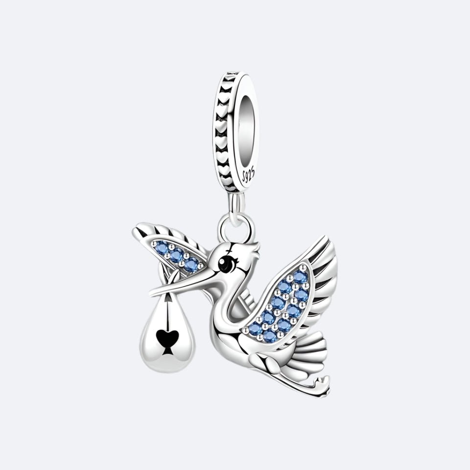 Stork & Newborn Baby Dangle Charm - bellissi