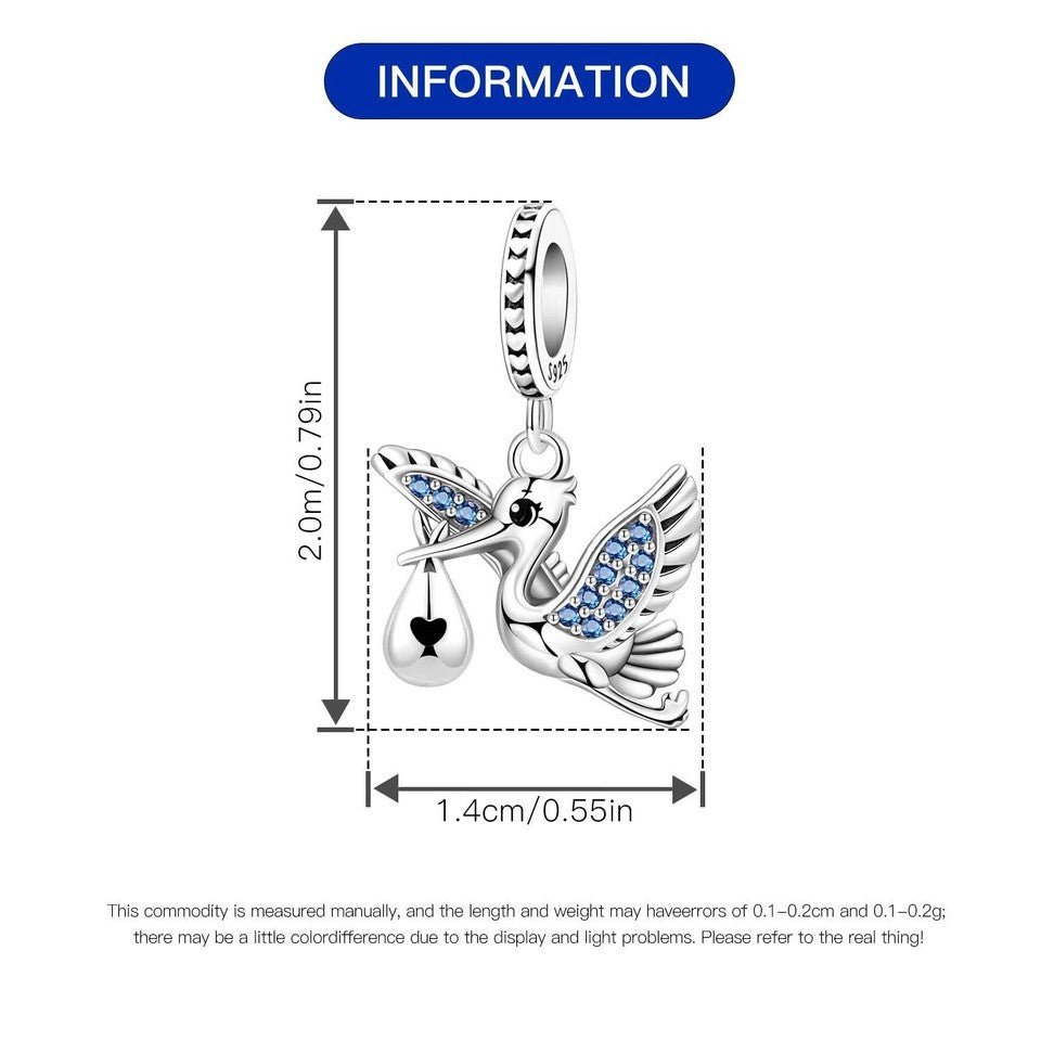 Stork & Newborn Baby Dangle Charm - bellissi