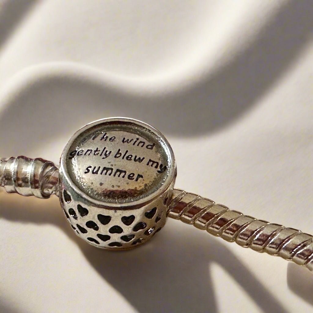 Summer palm tree charm with green enamel leaves and silver trunk