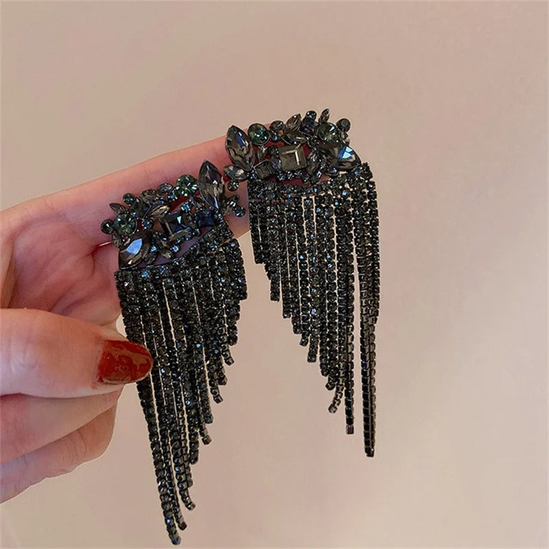 Full Rhinestone Tassel Earrings