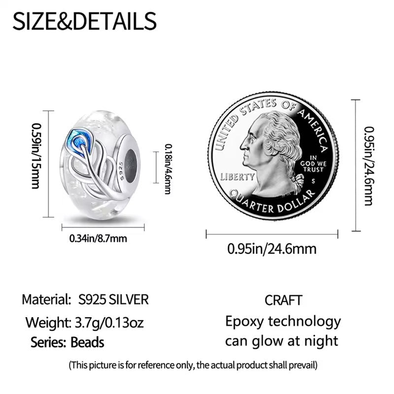 White Murano Glass with Feather Charm - bellissi