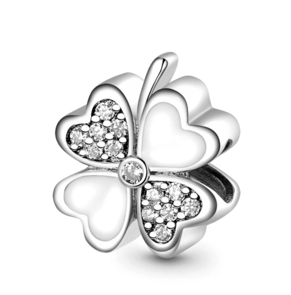 White & Zirconia Lucky Clover Charm - bellissi
