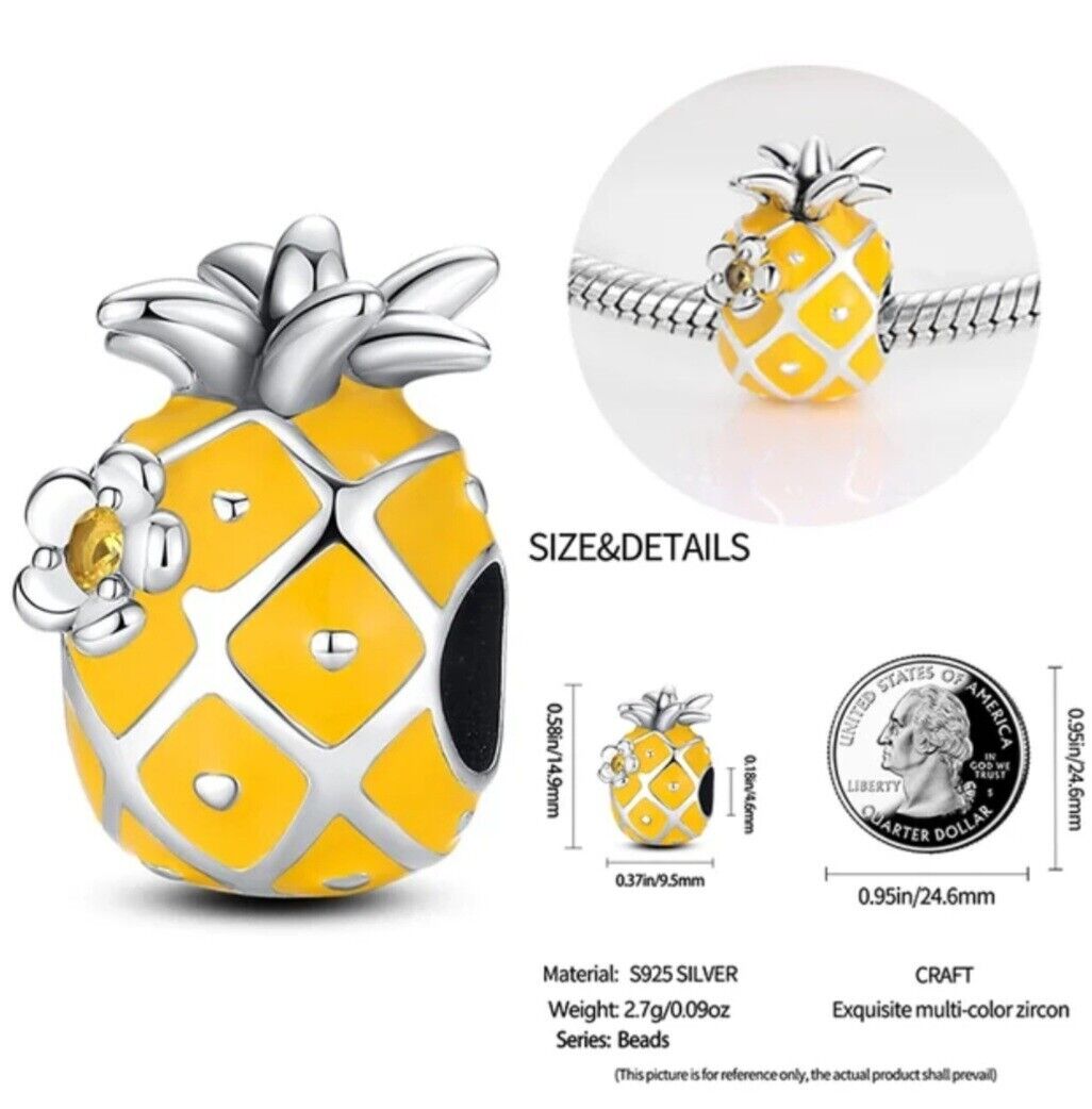 Yellow Pinaple & Flower Bead Charm - bellissi