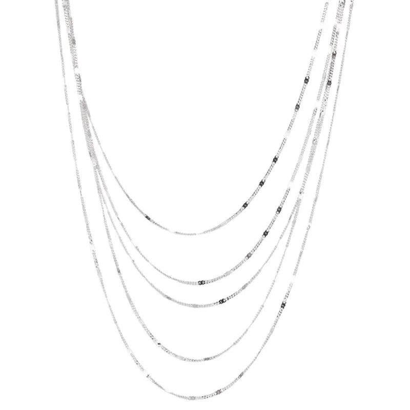 Sparkling Multi Row Chain Necklace-Sterling Silver