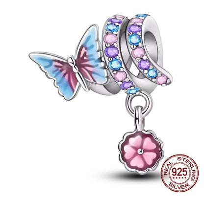 Butterfly on Zircon Spring Dangle Flower Charm