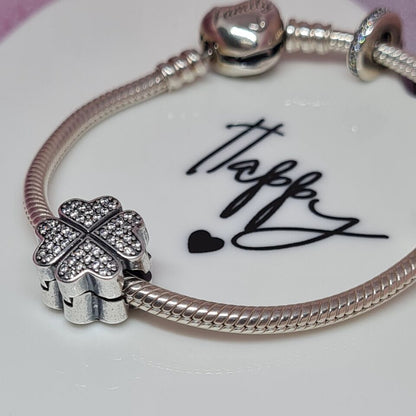 Lucky Clover Zircon Clip Charm For Bracelet 925 Sterling Silver