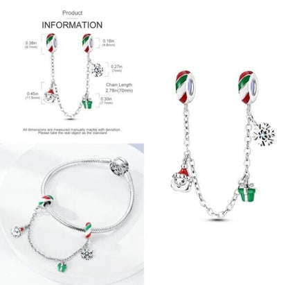 Safety Chain Santa & Present & Snowflake Charm