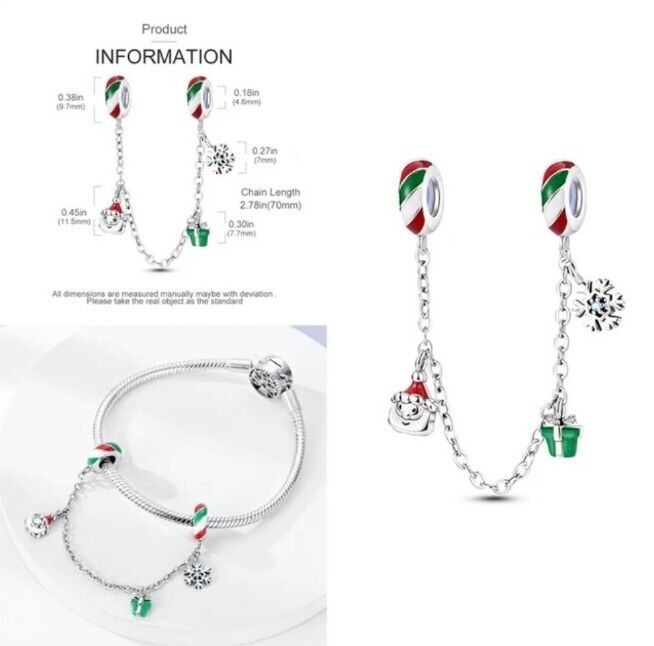 Safety Chain Santa & Present & Snowflake Charm