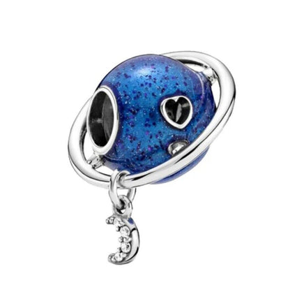 Blue Globe Earth & Moon Dangle Charm