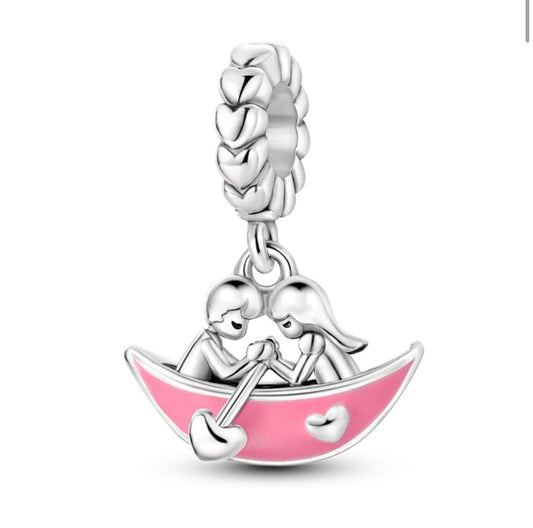 Lovers In Heart Boat Dangle Charm