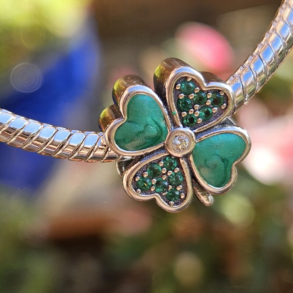 Green Zircon Lucky Clover Charm