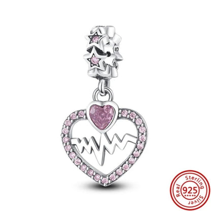 Pink Zirconia Heartbeat Dangle Charm