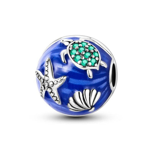 Blue Sea With Zirconia Turtle Shell Clip On Charm