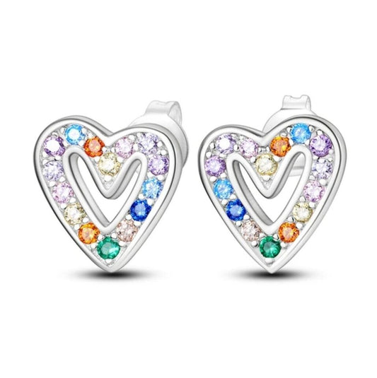 Stud Earrings Hearts With Multicoloured Zirconia