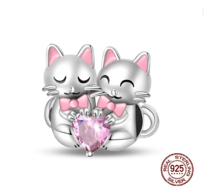 Cute Cats Kittens With Pink Heart Charm