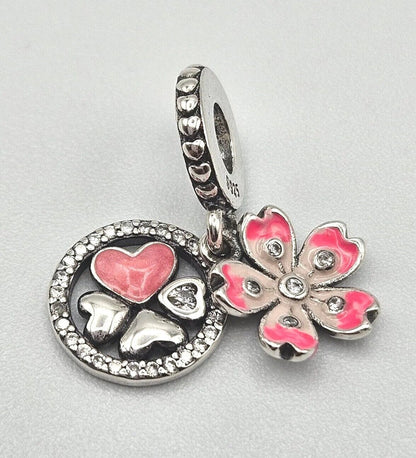 Flower Lucky Clover Heart Charm