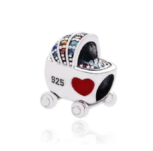 Multicoloured Zircon Baby Pram Charm